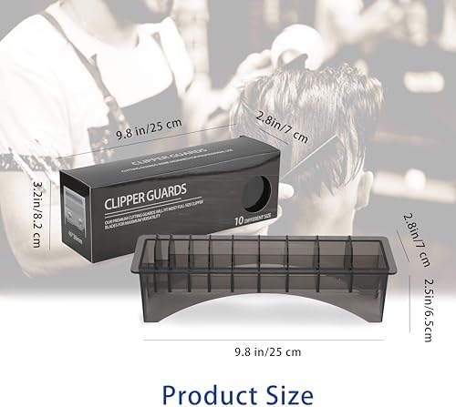 2pcs Barber Clipper Guard Holder Case, Rectangular Plastic Guide Comb Storage Box with 10 Slots, Professional Barber Supplies for Universal Hair Clippers