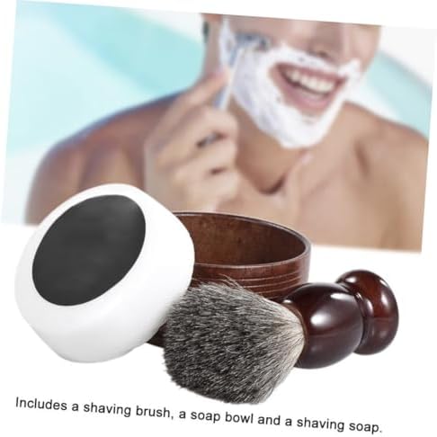 NOLITOY 3Pcs Men 's Shaving Brush Set with Wooden Handle Shaving Soap and Soap Bowl for Comfortable Grooming at Home Barber Shops