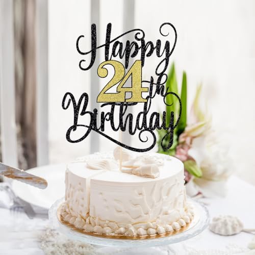 happy 24th birthday cake topper， 24 birthday party cake decorations