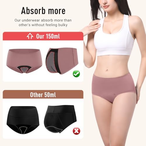 Carer Incontinence Underwear for Women 150ml High Absorbent Leak Proof Underwear for Women Washable Women's Incontinence Panties for Incontinence Postpartum Bladder Leak 2 Pack Dusty Rose M
