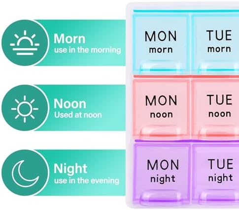 Large Weekly Pill Organizer 3 Times A Day,Travel Pill Cases ，Moisture-Proof 7 Day Pill Contaner,Medicine Pill Organizer, Portable for Pills Vitamin Fish Oil Supplements