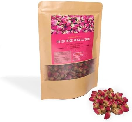 Dried Red Rose Bud Petals, Real Natural Dried Rose Petals 4oz for Bath Tea, Cake, Soap Making, Candle Making, Wedding, Confetti, DIY Crafts Edible (Rosebud4oz)
