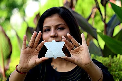 Jet Rare New Natural Cystal Quartz Large 2" Merkaba Gemstone Huge Big A+ Hand Carved Mineral Rock Crystal Altar God Prayer Mantra Om Altar Healing Tray Dish Devotional Focus Spiritual Chakra Ancient