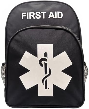 Red Emergency Bag First Aid Backpack Empty Medical First Aid Treatment First Responder Trauma Bags for Hiking Outdoors Travel Camping Pet Dog Cat Daycare (Black White)