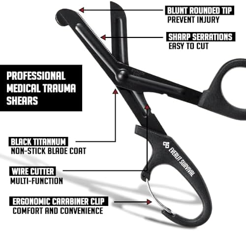EVERLIT Trauma Shears Black Titanium Coated Non-Stick Blades Stainless Steel Bandage Medical Scissors for EMT EMS Doctor and Nurses (6" Compact, 1 Pair)