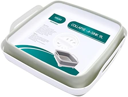 FOSJGO Collapsible Dish Basin with Drain Plug and Carry Handles - 9L Capacity, Portable Sink Tub for Camping and RV