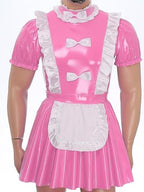 YiZYiF Mens Sissy Wet Look Lace French Maid Bodysuit Roleplay Cosplay Lingerie Costumes Leotard