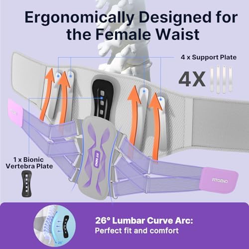 Fit Geno Back Brace for Lower Back Pain Women: Adjustable Lumbar Support Brace for Pain Relief - Breathable Waist Belt for Comfort - L