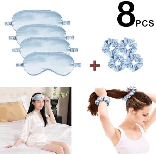 Satin Eye Mask 8Pcs Silk Sleep Masks Silky Blindfold Eyeshade Blackout Eyes Cover Scrunchies Hair Ties Travel Wedding Gifts