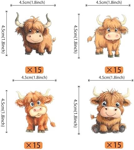 60 Pack Edible Highland Cow Cupcake Toppers Highland Cupcake Picks Water Paper Cute Highland Cow Cattle Farm Birtyday Cupcake Decorations for First Birthday Baby Shower Kids Birthday Party