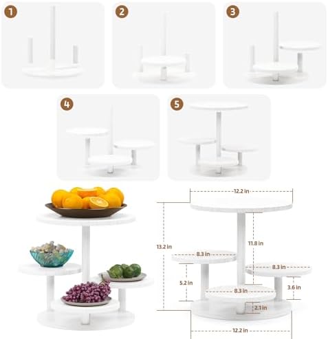 HURZMORO 4 Tier Round Cupcake Tower Stand for 50 Cupcakes,Wood Cake Stand with Tiered Tray Decor,Farmhouse Tiered Tray Decor,Cupcake Display for Birthday Graduation Baby Shower Tea Party,White