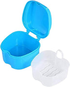 Denture Case Multipurpose Orthodontic Dental Retainer Box with Basket Tray Portable Soaking Denture Bath for Storage Ortho Retainers (Light Blue)