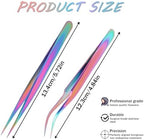 2pcs Precision Nail Art Eyelash Extension Tweezers - Stainless Steel False Lash Application Tools, Curved & Straight Tip
