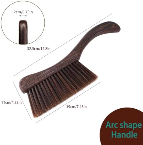 Hand Broom Brush, Dust Brush for Cleaning, Wood Block Hand Brush, Soft Bristle Cleaning Brush for Car Bed Furniture Clothes Garden Couch Draft (Curved Handle)