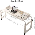 ZAIHW Overbed Table with Wheels, Adjustable Height 65-95cm (25.6-37.4in), Width 100-230cm (39.4-90.6in), Black