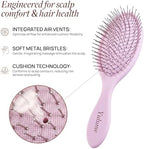 Air Cushion Paddle Brush, Steel Pins Scalp Massager, Pain-Free Detangling Brush for Curly, Thick Hair, Wet & Dry Use, Anti-Static, with Tail Comb & Non-Slip Clip, Pink 1Pc