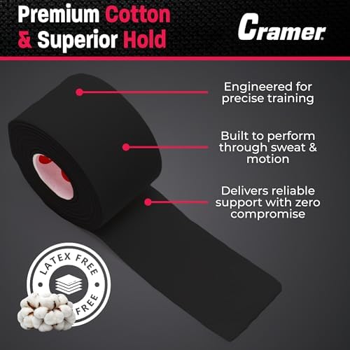 Cramer Athletic Tape 6 Pack, 1.5" x 10 Yards Black, Easy Tear Sports Tape for Ankle, Wrist & Knee, Latex-Free Adhesive, Strong Support, Athletic Training Tape Roll