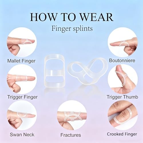 Finger Splint Set, Clear Plastic, for Arthritis, Mallet Finger, Trigger Finger and Hypermobility, Includes Oval Splints and Sleeves, Adult Unisex(Half Clear, White)