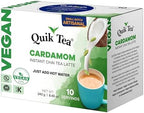 QuikTea Instant Vegan Cardamom Chai Tea Latte – 10 Count, Warm and soothing Cardamom Flavor, low Caffeine, no artificial colors, flavors or preservatives – Just Add Hot Water, Kosher, non-GMO