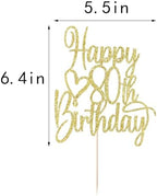 Gold Glitter Happy 80th Birthday Cake Topper - Cheers to 80 Years Cake Topper, 80 & Fabulous Cake Decoration for Hello 80th Birthday Anniversary Party Cake Decorations Supplies