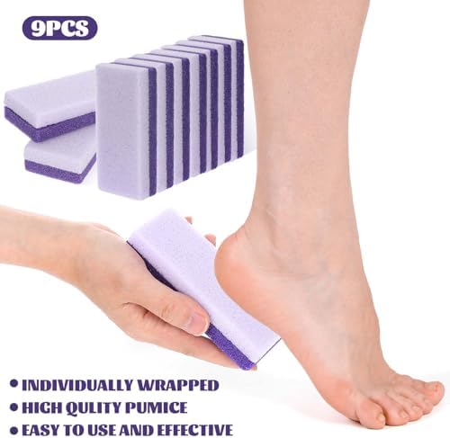 Ptwola 9 Pcs Foot Pumice Stone Scrubber Pedicure Ped File Scrubber Professional Exfoliating Rock Pumice Stone for Smooth Feet and Heels Callus Removal and Dead Skins(12)