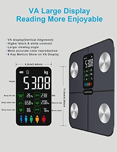 Smart Scale for Body Weight – Large Display Digital Scales with BMI, Body Fat, Muscle Mass, Professional Accurate to 0.05lb Bathroom Scales with Bluetooth APP Body Metrics