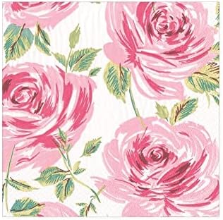 Caspari Bella Rosa Paper Cocktail Napkins in Pink, 20 Per Package