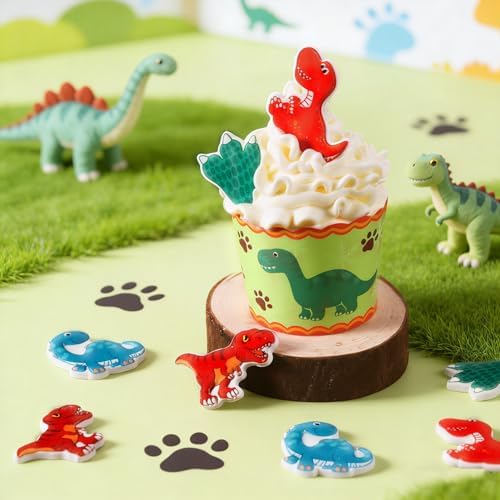 Dinosaur Icing Decorations Edible Cake Decoration Royal Dino Icing Decorations for Cakes Cupcake Cookies Cake Decorating - baby Shower Gender Reveal Kids Baking Birthday Party Treats (8 Count)