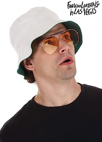 Fear and Loathing in Las Vegas Hat & Glasses Costume Kit - Bucket Hat with Green Lining & Metal Frame Glasses