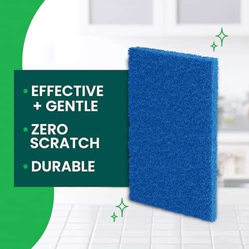 Scotch-Brite Zero Scratch Scouring Pad, Effective + Gentle Dish Scrubber for Household Cleaning, 3 Scrub Pads for Dishes, Nonstick Pots and Pans, Glass, Tubs, Showers, Reusable & Durable