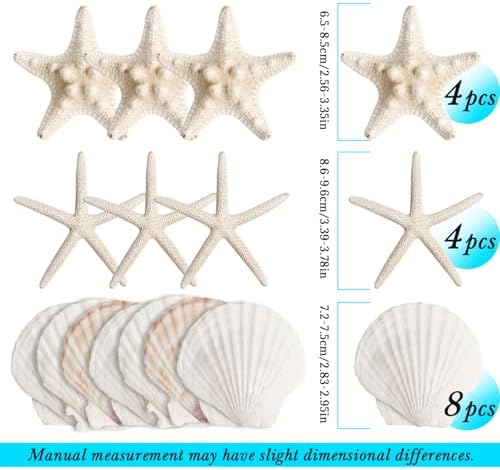 16 Pieces Starfish and Scallop Shells for Crafts 2.6"-3.8" Large Seashells Natural Sea Shells for Crafts Christmas Decor Beach Party Wedding Fishtank