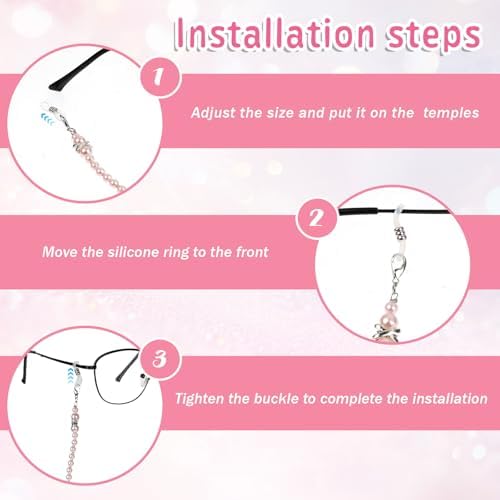 Larrel 2PCS Beaded Glasses Chain, Eyeglass Chain for Women, Fashion Sunglasses Neck Cord, Around Neck Eyeglass Chain-Cord, Acrylic Bead Eye-Glass Lanyard (White, Pink)