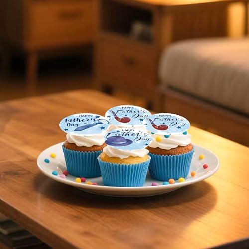48 Pcs Edible Happy Fathers Day Cupcake Toppers Cupcake Picks Happy Father's Day Theme Men Birthday Party Cake Decorations Supplies