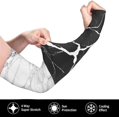(Black White Marble) Cooling Arm Sleeves with Thumb Hole Outdoor Gardening Sun Sleeves for Men Women