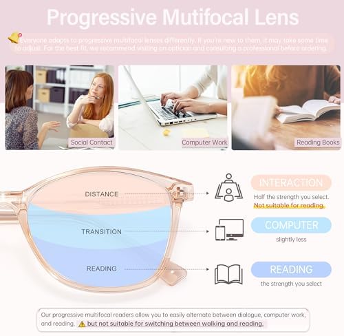 Madison Avenue Vintage TR90 Progressive Multifocus Reading Glasses for Women, Blue Light Multifocal Computer Readers