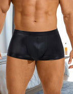 ohyeahlady Men's Faux Leather Boxer Briefs Black Soft Pouch Trunks Stretchy Plus Size Night Underwear Panties Club Wear
