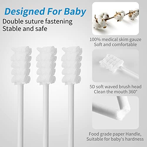 60Pcs Baby Tongue Cleaner, Baby Toothbrush, Disposable Infant Mouth Cleaner, Soft Gauze Toohthbrush Toddler Oral Cleaning Stick Dental Care for 0-36 Month Newborn