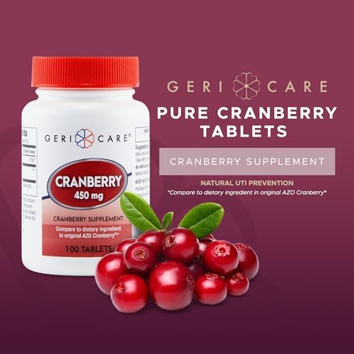 High-Potency Cranberry Supplement By GeriCare- 450mg Pure Cranberry Tablets For Urinary Tract Health- Natural UTI Prevention For Men & Women- GMO, Gluten & Dairy Free Cranberry Concentrate [100 Count]