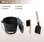 Poofzy Ash Bucket with Lid, Small Fireplace Ash Bucket with Lid and Shovel, 1.3 Gallon Metal Bucket for Fireplace with Hand Broom and Gloves, Fireplace Bucket for Ashes for Wood Stove and Fire Pit