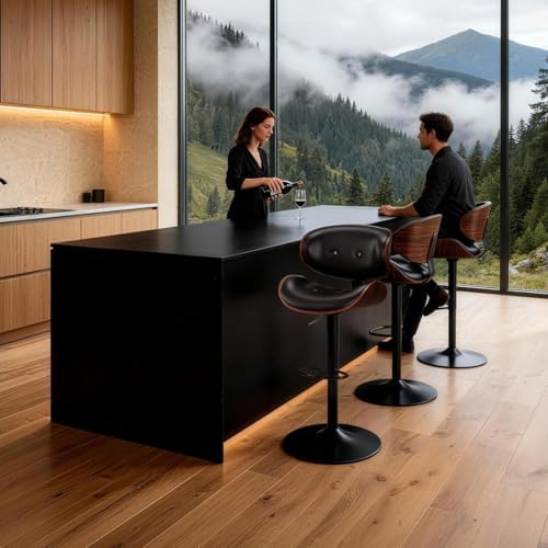 Adjustable Swivel Bar Stools Chair,Counter Height Bar Stools with Back,350 LBS PU Leather Bar Stool for Kitchen Island,Upholstered Pub Stools with Footrest (Black, Set of 1)