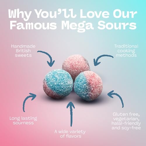 Barnetts - Mega Sour Candy Bubblegum 250g (1/4 kilo) - Trendy Sweet Bags - Traditionally Handmade Sweets - Sour Coating Lasts 20 Seconds - Candies for Party Bag, Gift Hamper, or Hamper Box
