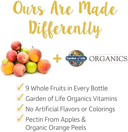 Garden of Life Organics Kids Gummy Vitamins - Fruit - Certified Organic, Non-GMO & Vegan Complete Children's Multi - B12, C & D3 - Gluten, Soy & Dairy Free, 120 Real Fruit Chew Gummies