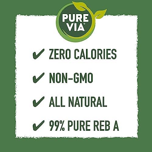 PURE VIA Stevia Sweetener Packets, Sugar Substitute, Natural Sweetener, No Erythritol, Zero Calorie Natural Sweetener Packets, 40 Count (Pack of 12)