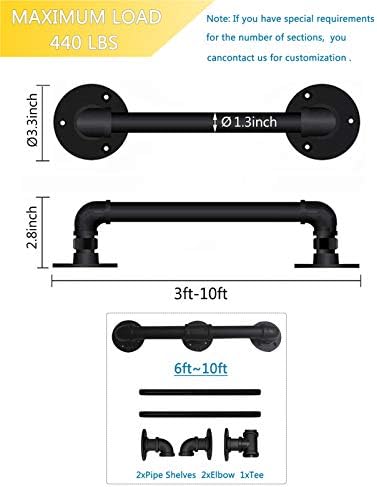 WRRAC-Shower Stool 3ft-20ft Wall Handrail Kit Black Pipe Basement Railing Elderly, Children Non-Slip Stair Hand Rail for Home Garden Corridor Lofts,440 lbs Capacity