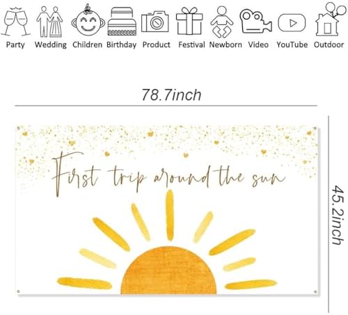 First Trip Around The Sun Backdrop for 1st Birthday Party Decorations Supplies,First Birthday Photography Backdrop Banner Muted Sunrise Wall Hanging Decor