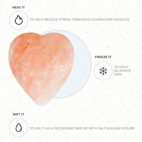 Himalayan Pink Salt Massage Stone, 3X Heart Shaped Crystal, Natural Detoxifying Spa Stone for Hot, Cold, Muscle Relief