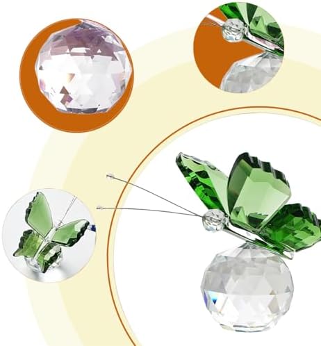 Crystal Flying Butterfly with Ball Base Glass Animal Ornament Decoration for Home Wedding Decor Xmas Women Gift(Green)