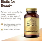 Solgar Biotin 5000 mcg, 100 Veg Caps - Promote Healthy Skin, Nails & Hair - Supports Energy Production, Protein, Carbohydrate & Fat Metabolism - Vitamin B - Non GMO, Vegan, Gluten Free - 100 Servings