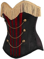 Daisy corsets Women's Daisy Corsets Top Drawer Burlesque Black/Dark Red Steel Boned Corset W/Gold Fringe