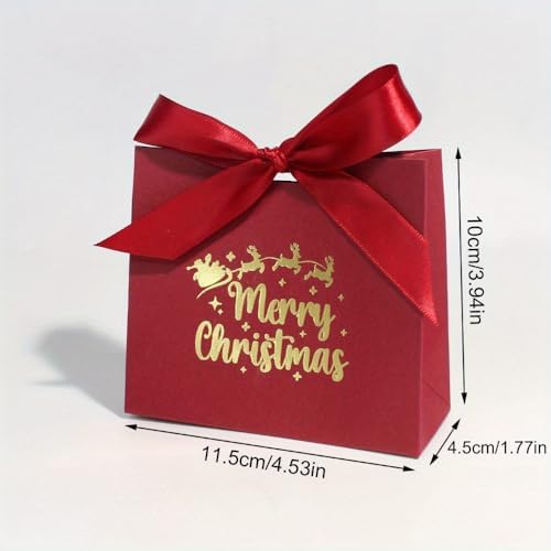 10pcs Mini Christmas Gift Boxes with Ribbon - Festive Red & Green 'Merry Christmas' Design for Candy, Chocolates & Small Presents - Ideal for Holiday Decor, Party Favors & Stocking Stuffers